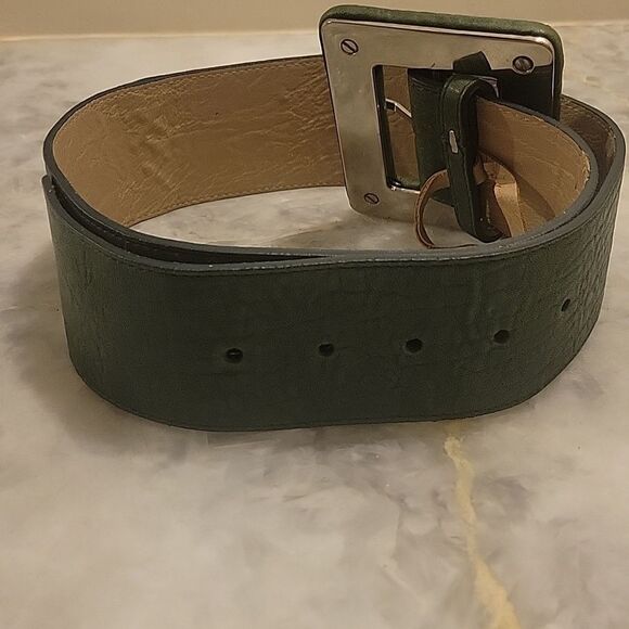 NEW Alice and Olivia Womens S Green Leather Wide Large Waist Cinch Retro Belt - Picture 4 of 8